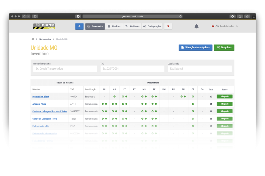 Tela do NR-12 Fácil Gestor